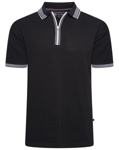 KAM Strukturiertes Poloshirt mit Reißverschluss in Schwarz